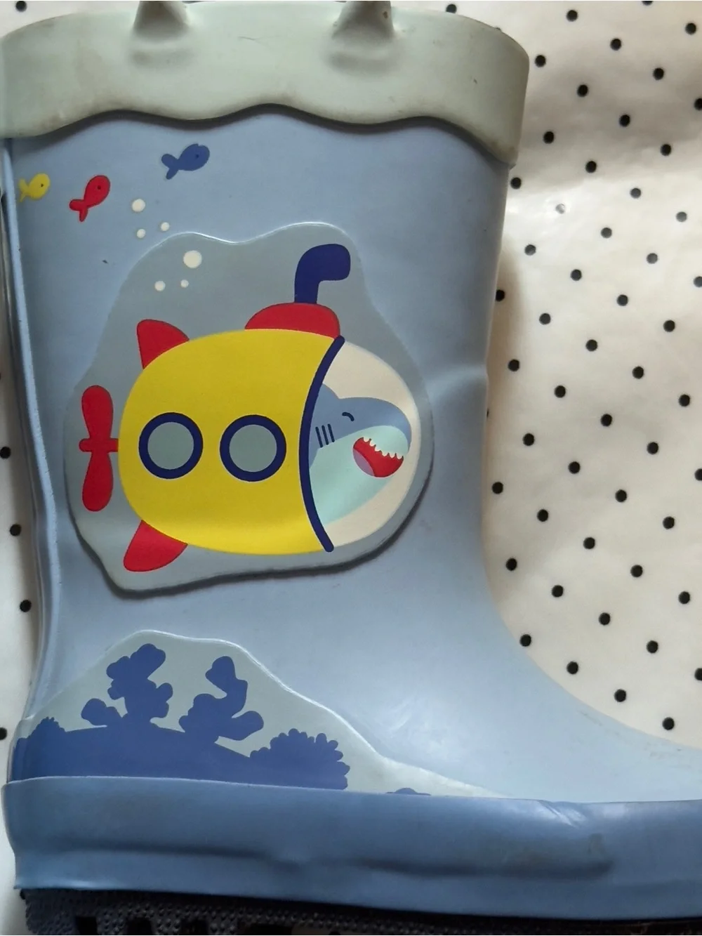 Cat & Jack Light Blue Kids Rain Boots with Yellow Submarine and Fish